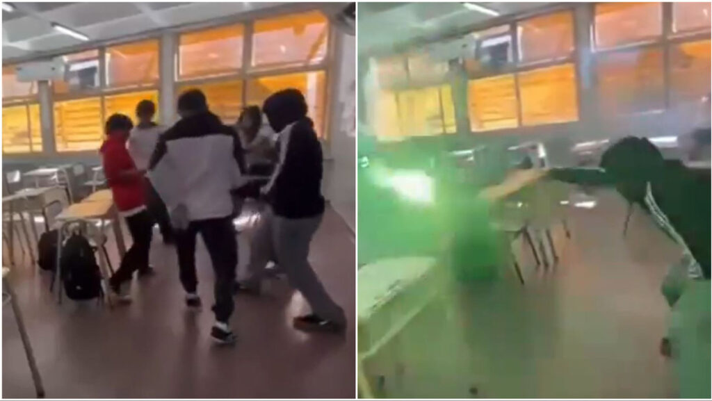 VIDEO: Estudiantes protagonizan una "guerra" de bengalas dentro de un aula