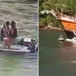 VIDEO: Frenan una moto acuática para besarse y los atropella un 'barco pirata'