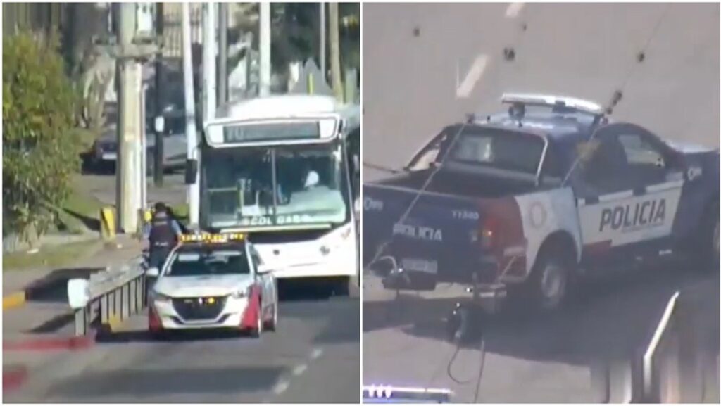 Momento de la detención de una mujer que atacó a un chofer de autobús e hirió a un policía (VIDEO)