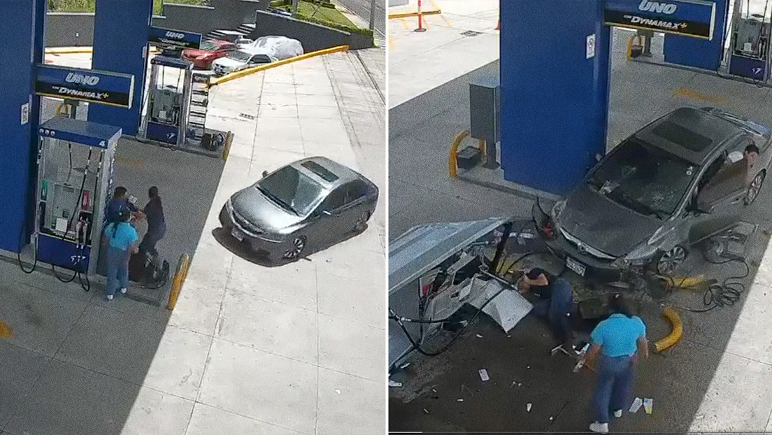 VIDEO: Terror en una gasolinera tras brutal choque contra una bomba de combustible