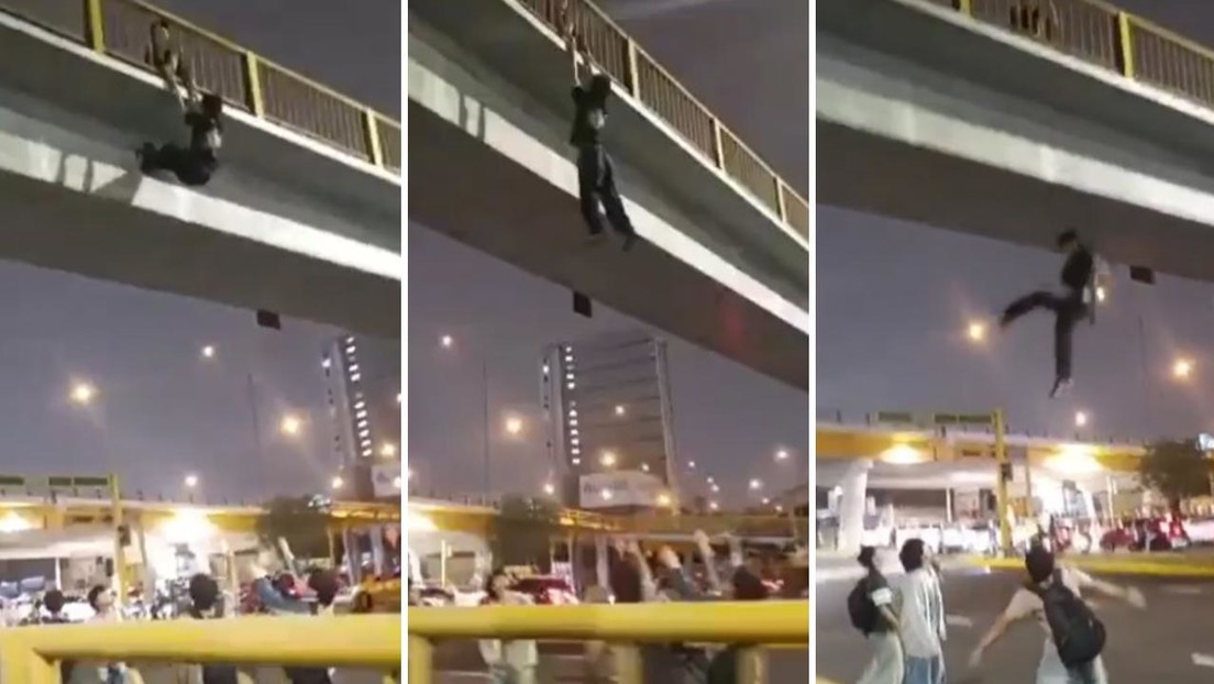 Joven ebrio se cuelga de un puente por diversión, pero el final no salió como esperaba (VIDEO)