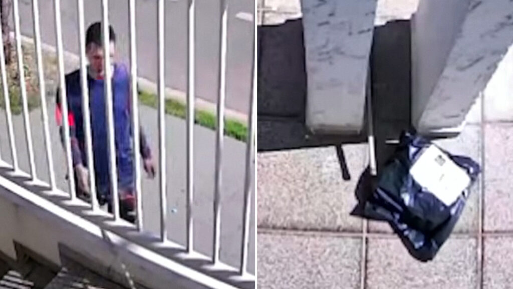 Captan la ingeniosa estrategia de un ladrón para 'pescar' paquetes ajenos (VIDEO)