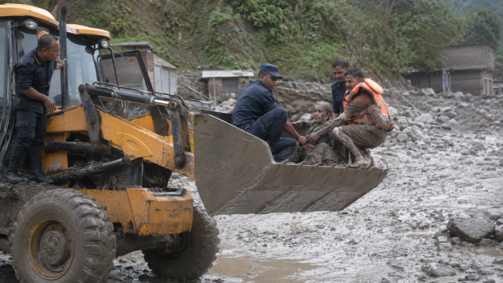 Dramático rescate en Nepal: evacúan a mujer en una excavadora (VIDEO)