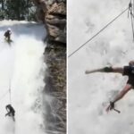 VIDEO ATERRADOR: Turista queda colgando y girando violentamente mientras es azotado por una cascada