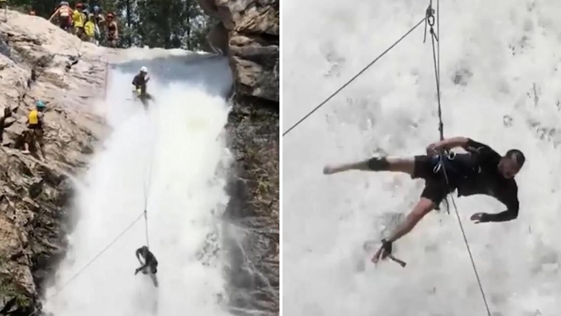 VIDEO ATERRADOR: Turista queda colgando y girando violentamente mientras es azotado por una cascada