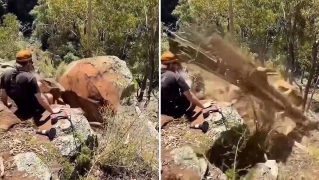 Se salva por centímetros: un tronco 'volador' pasa rozando la cara de un hombre (VIDEO)