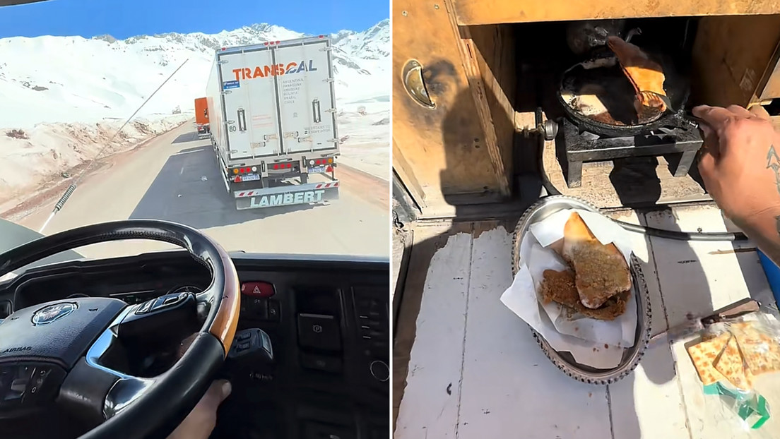 VIDEO: Camionero muestra cómo cocina milanesas mientras conduce hacia un cruce fronterizo
