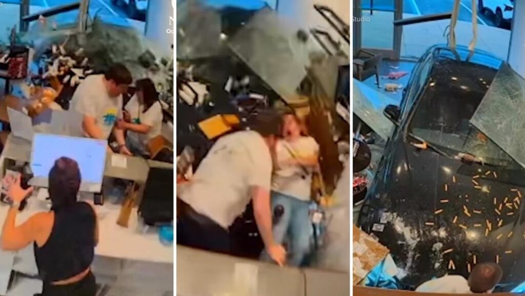 Brutal impacto: coche fuera de control irrumpe en una peluquería y arrolla a dos clientes (VIDEO)