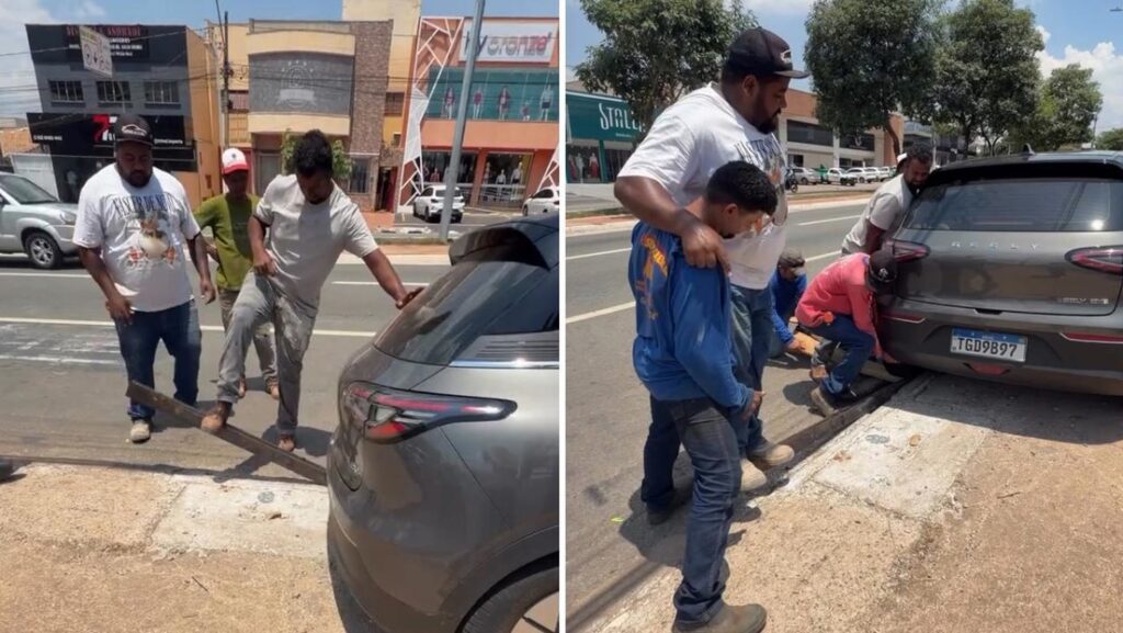 Ingenio y fuerza bruta: el rescate de un auto atrapado que se volvió viral (VIDEO)