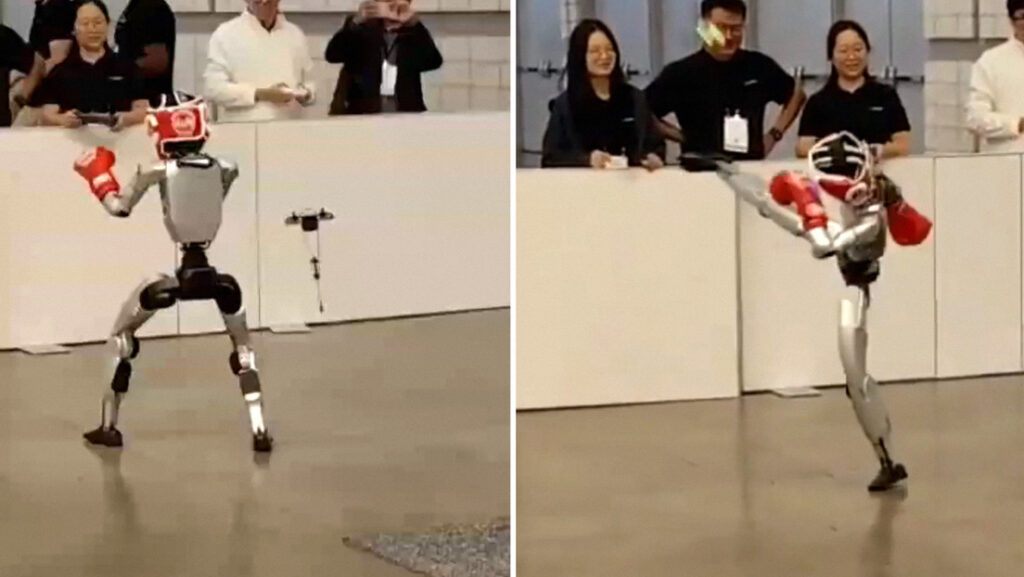 Karatazo robótico lanza fuera del escenario un pequeño dron saltarín (VIDEO)