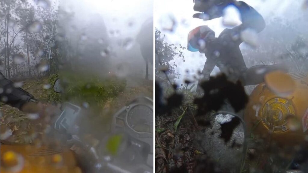 VIDEO: Tenso momento en que un motociclista pierde el control tras quedar atrapado en una tormenta